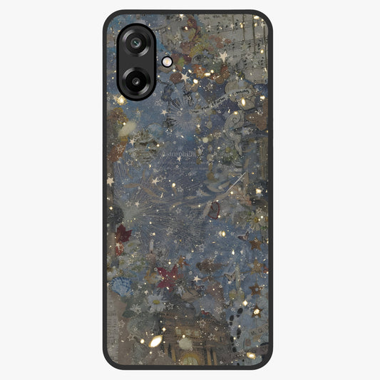 Aesthetic Astrolophia Glass Case showing flat back view with dreamy aesthetic design and glossy glass finish.