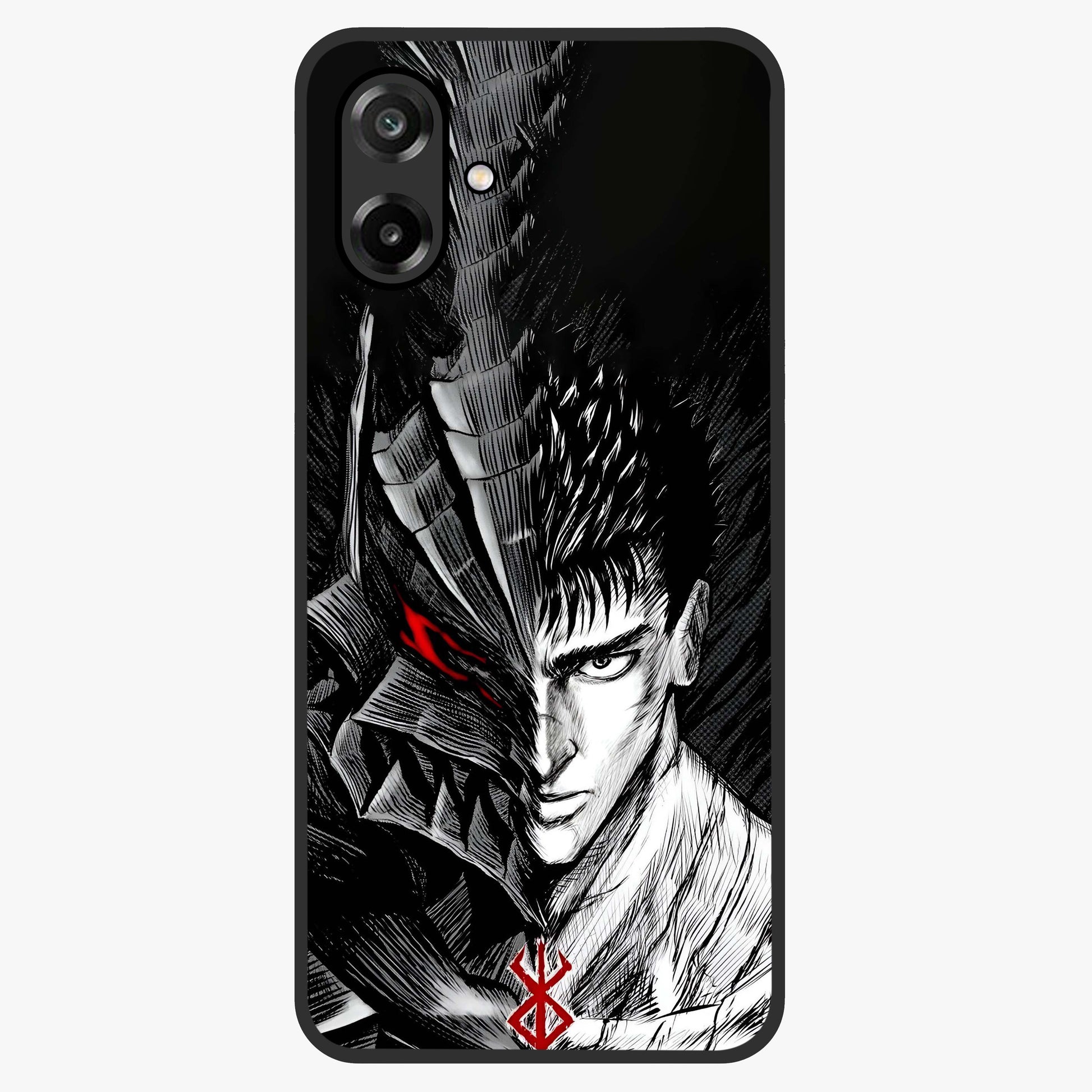 Berserker Blood Oath Glass Case showing flat back view with fierce warrior inspired artwork and glossy glass finish.