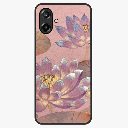 Blossom Mist Lotus Glass Case showing flat back view with serene lotus blossom artwork and glossy glass finish.