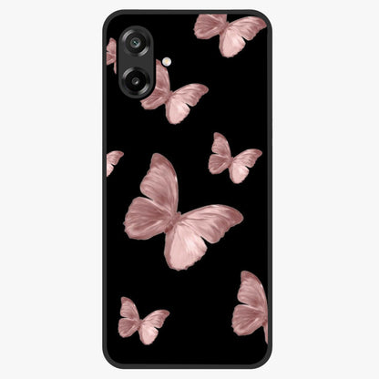 Butterfly Pattern Glass Case showing flat back view with elegant butterfly pattern artwork and glossy glass finish.