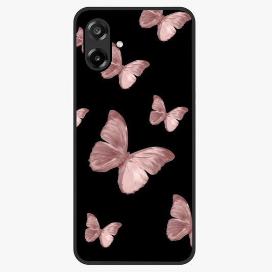 Butterfly Pattern Glass Case showing flat back view with elegant butterfly pattern artwork and glossy glass finish.