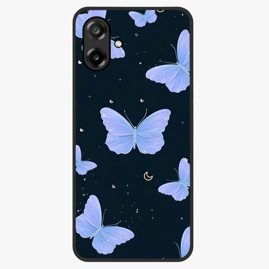 Butterfly With Stars Pattern Glass Case showing flat back view with butterfly and star pattern artwork and glossy glass finish.