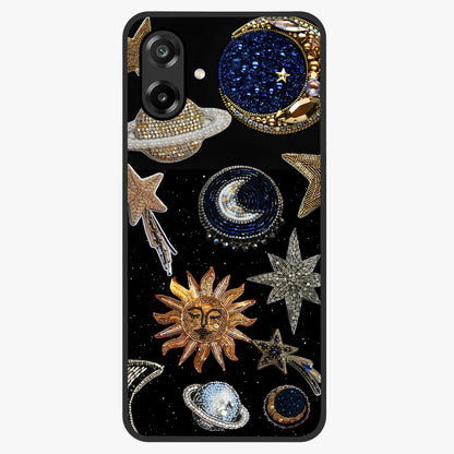 Celestial Gem Constellations Glass Case showing flat back view with sparkling constellation artwork and glossy glass finish.