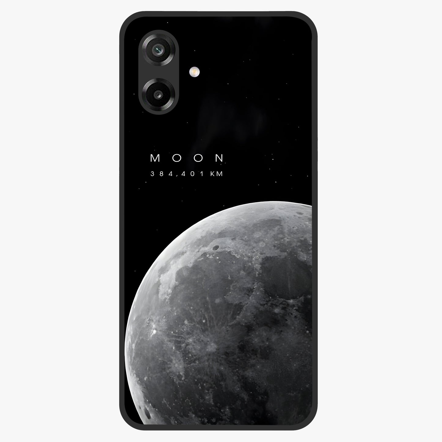 Cosmic Moon Glow Glass Case showing flat back view with glowing moon artwork and glossy glass finish.