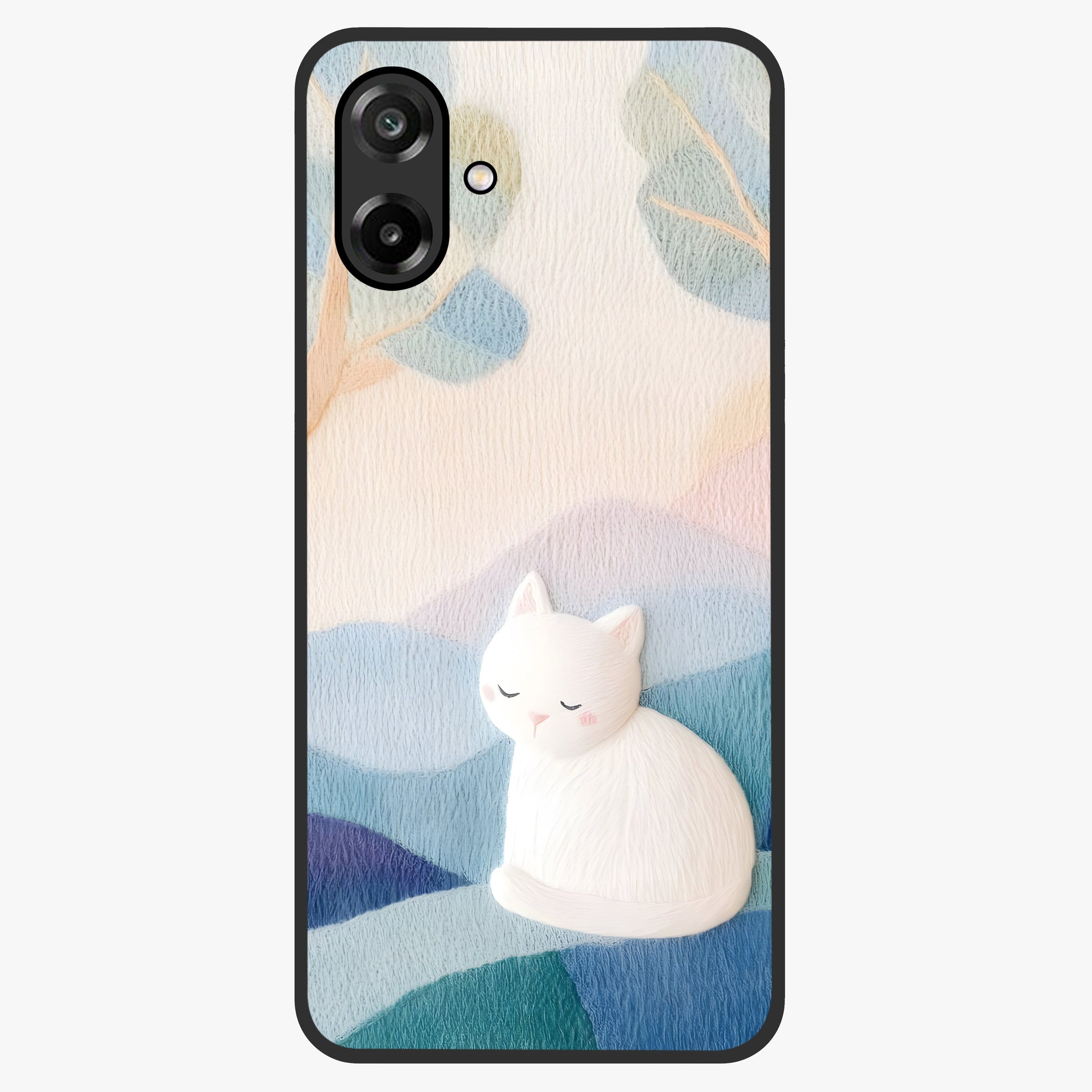 Cotton Dream Cat Glass Case showing flat back view with soft dreamy cat artwork and glossy glass finish.