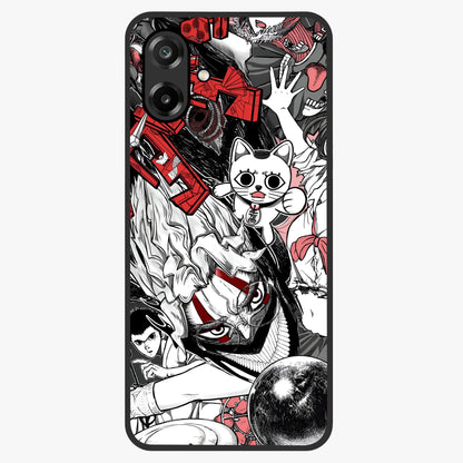 Crimson Chaos Panel Glass Case showing flat back view with bold crimson abstract artwork and glossy glass finish.