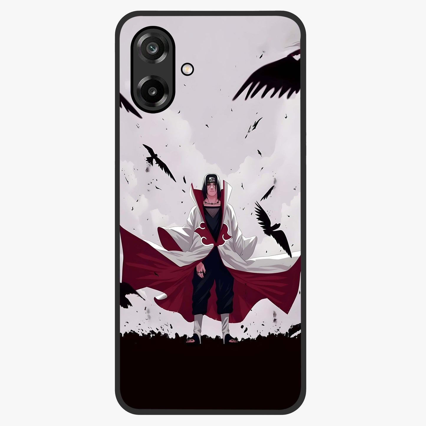 Crimson Crow Ascension Glass Case showing flat back view with mystical crow artwork and glossy glass finish.