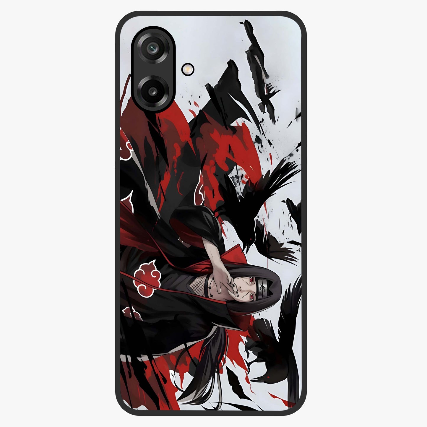 Crimson Crow Illusion Glass Case showing flat back view with artistic crow illusion artwork and glossy glass finish.
