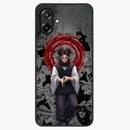 Cursed Ritual Ascension Glass Case showing flat back view with dark ritual themed artwork and glossy glass finish.