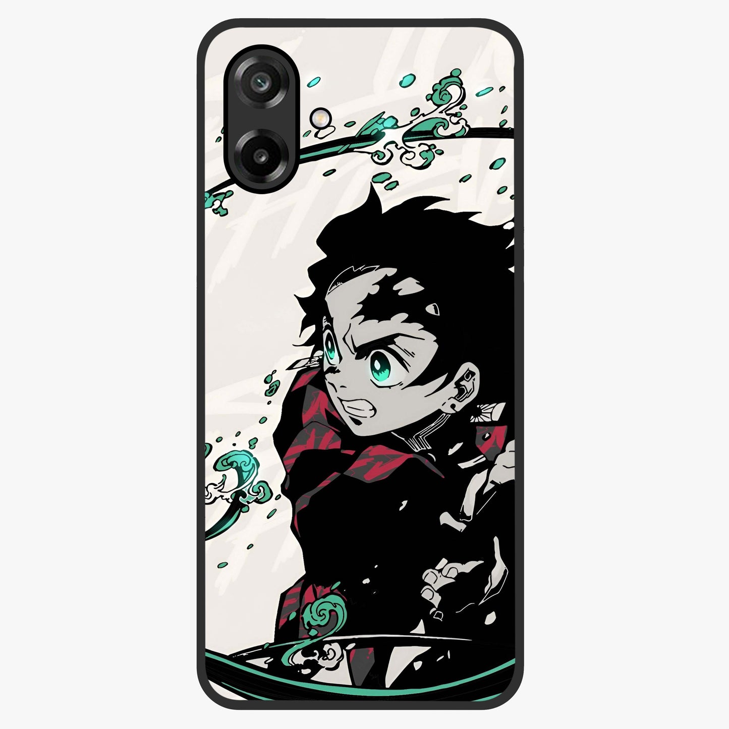 Demon Slayer Glass Case showing flat back view with bold anime inspired artwork and glossy glass finish.
