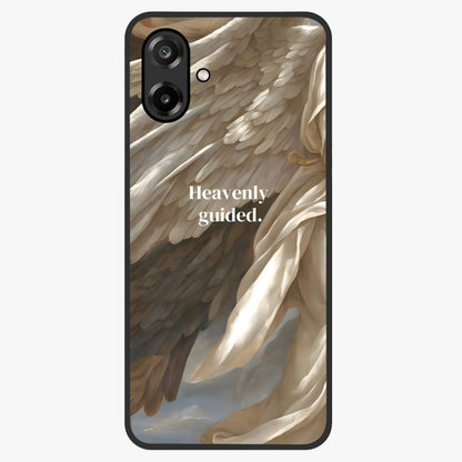 Divine Winged Grace Glass Case showing flat back view with elegant wing inspired artwork and glossy glass finish.