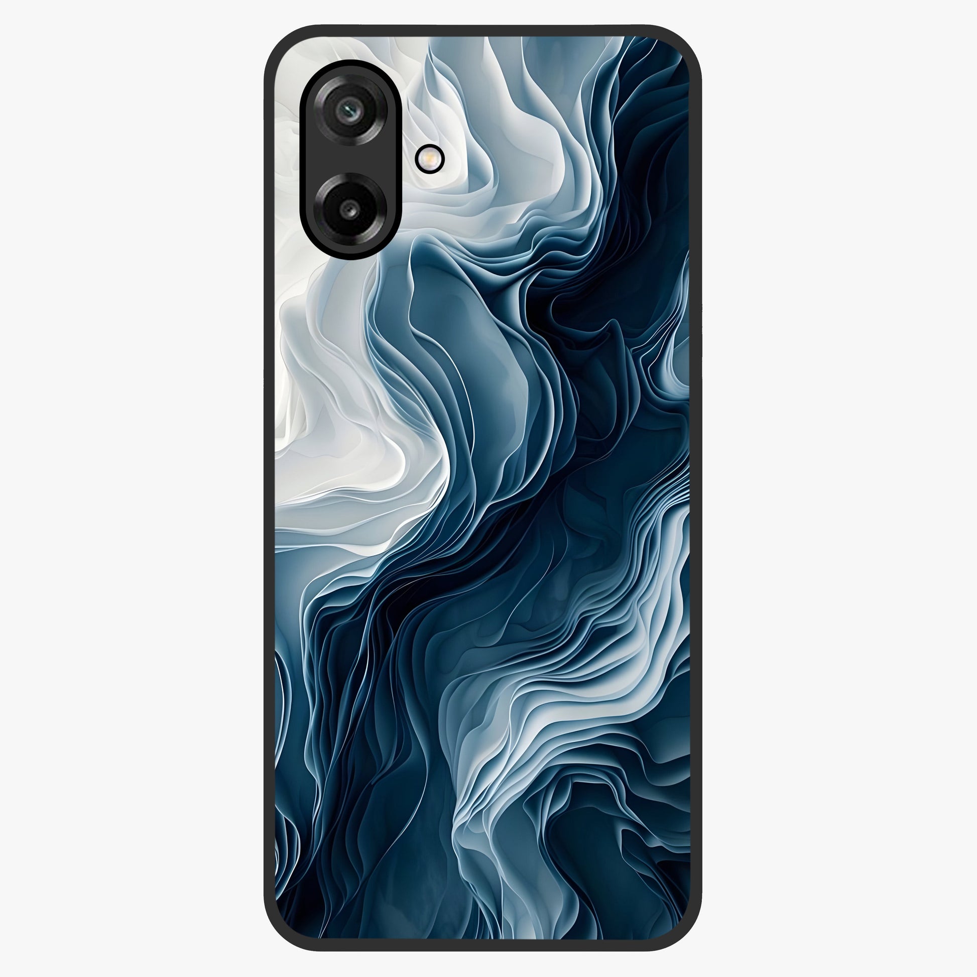 Ethereal Paper Marble Glass Case showing flat back view with soft marble paper texture artwork and glossy glass finish.