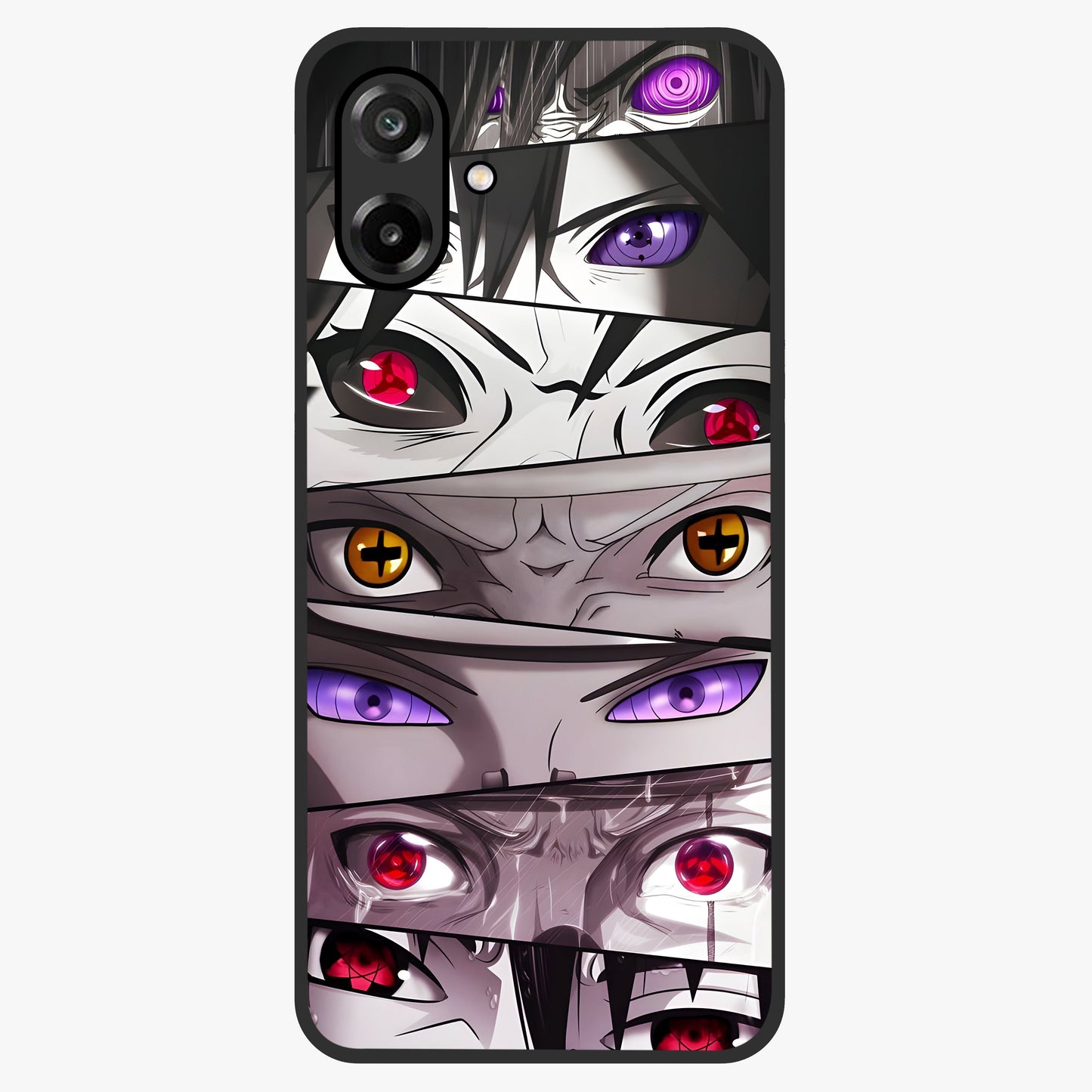 Eyes of Destiny Glass Case showing flat back view with striking eye themed artwork and glossy glass finish.