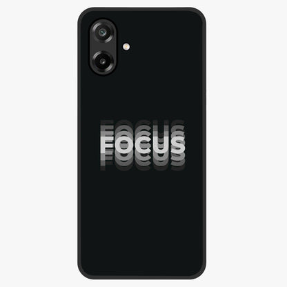 Focus Mode On Glass Case showing flat back view with bold motivational typography design and glossy glass finish.