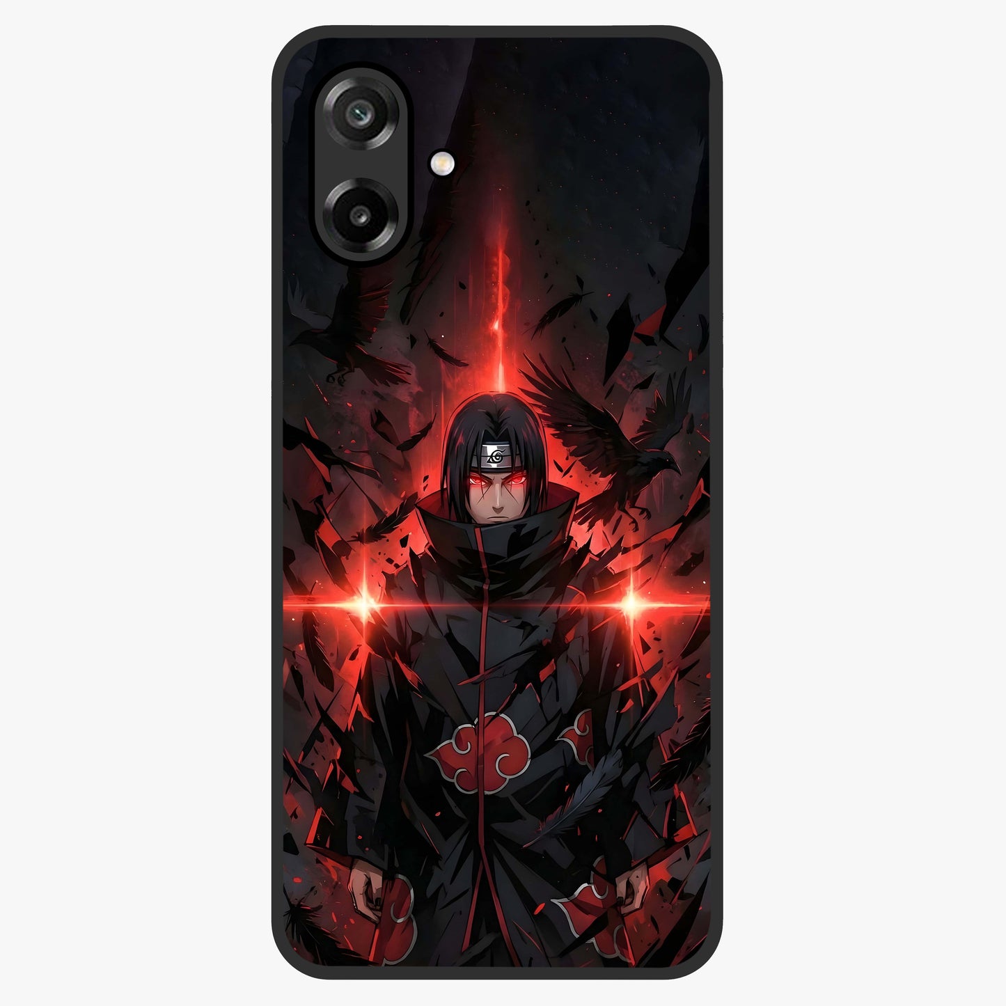 Focused Blade Discipline Glass Case showing flat back view with warrior sword themed artwork and glossy glass finish.