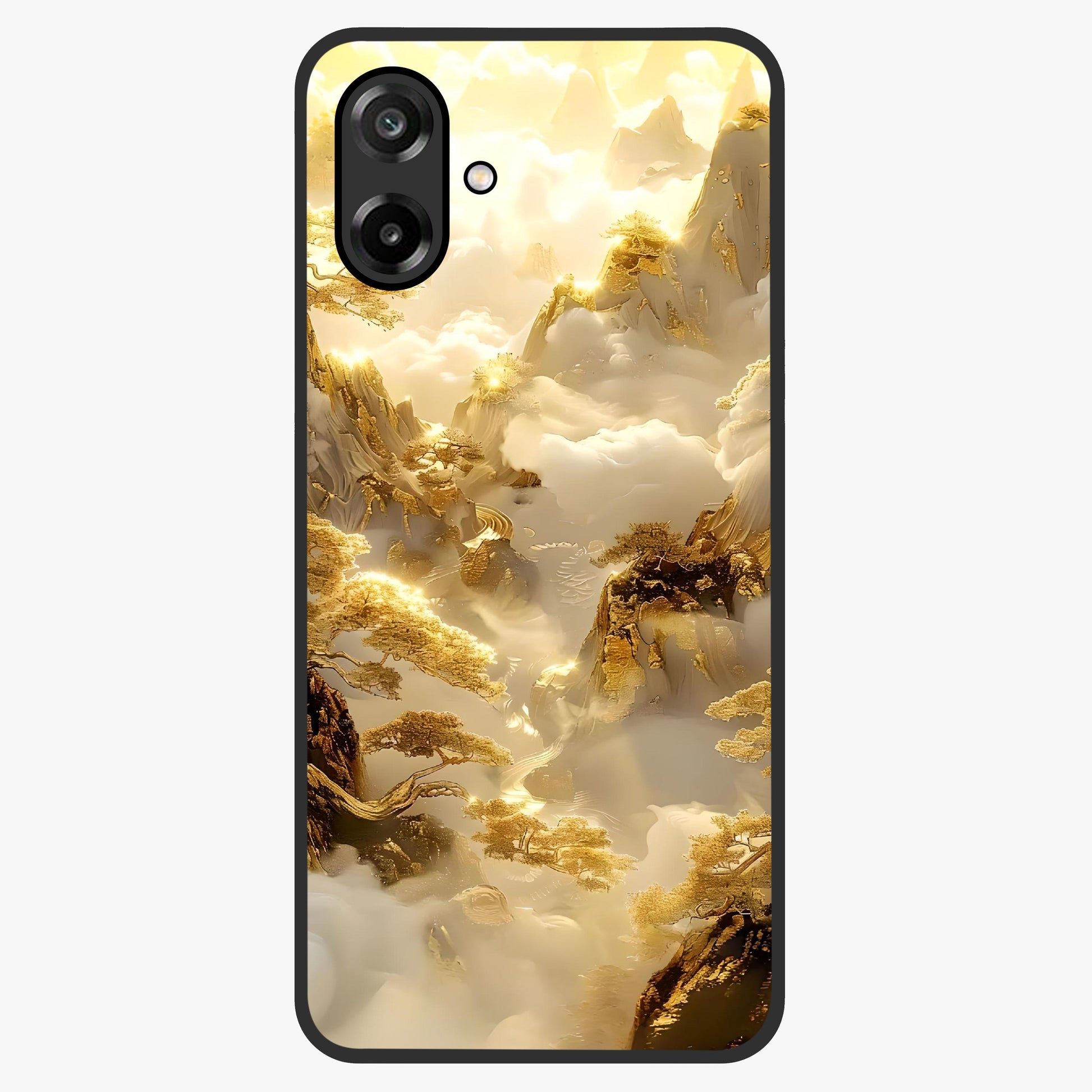 Gates Of Illumination Glass Case showing flat back view with mystical illuminated gate artwork and glossy glass finish.
