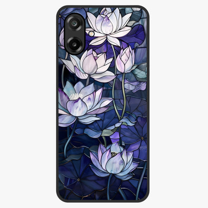 Gloss Petal Rush Glass Case showing flat back view with glossy flower petal artwork and smooth glass finish.