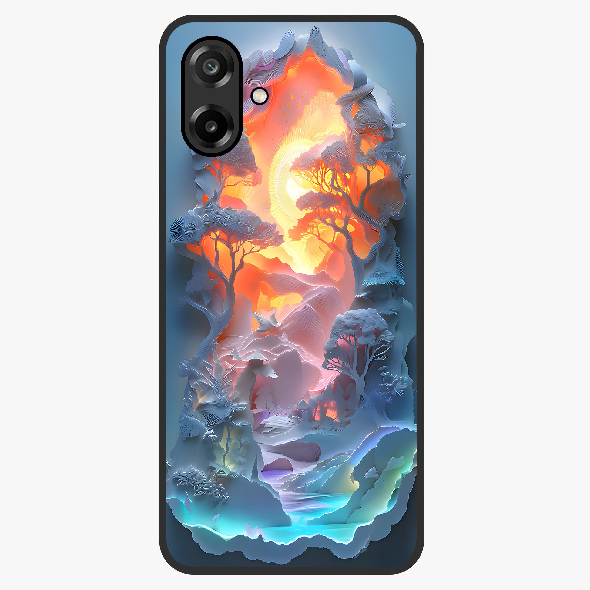 Glow Forest Portal Glass Case showing flat back view with glowing forest portal artwork and glossy glass finish.