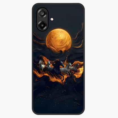 Golden Stallion Moonride Glass Case showing flat back view with majestic horse under moonlight artwork and glossy glass finish.