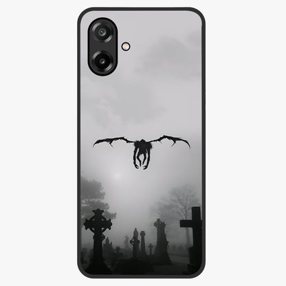 Graveyard Shadow Descent Glass Case showing flat back view with dark graveyard themed artwork and glossy glass finish.
