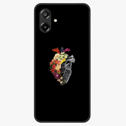 Heart With Flowers Glass Case showing flat back view with heart shaped floral artwork and glossy glass finish.