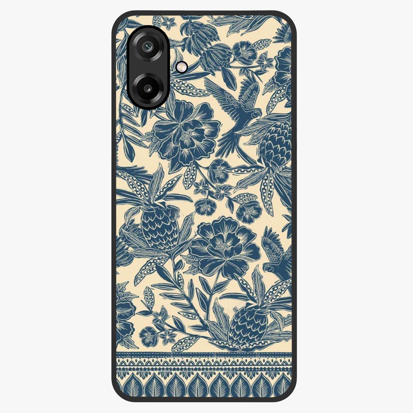 Heirloom Wild Bloom Glass Case showing flat back view with vintage inspired wild flower artwork and glossy glass finish.