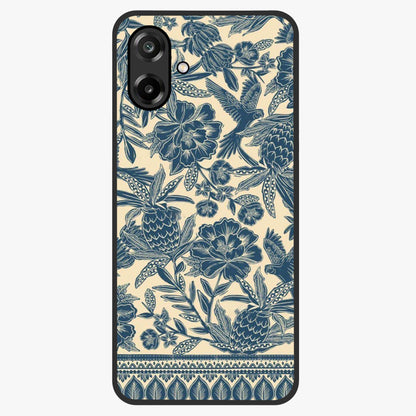 Heirloom Wild Bloom Glass Case showing flat back view with vintage inspired wild flower artwork and glossy glass finish.
