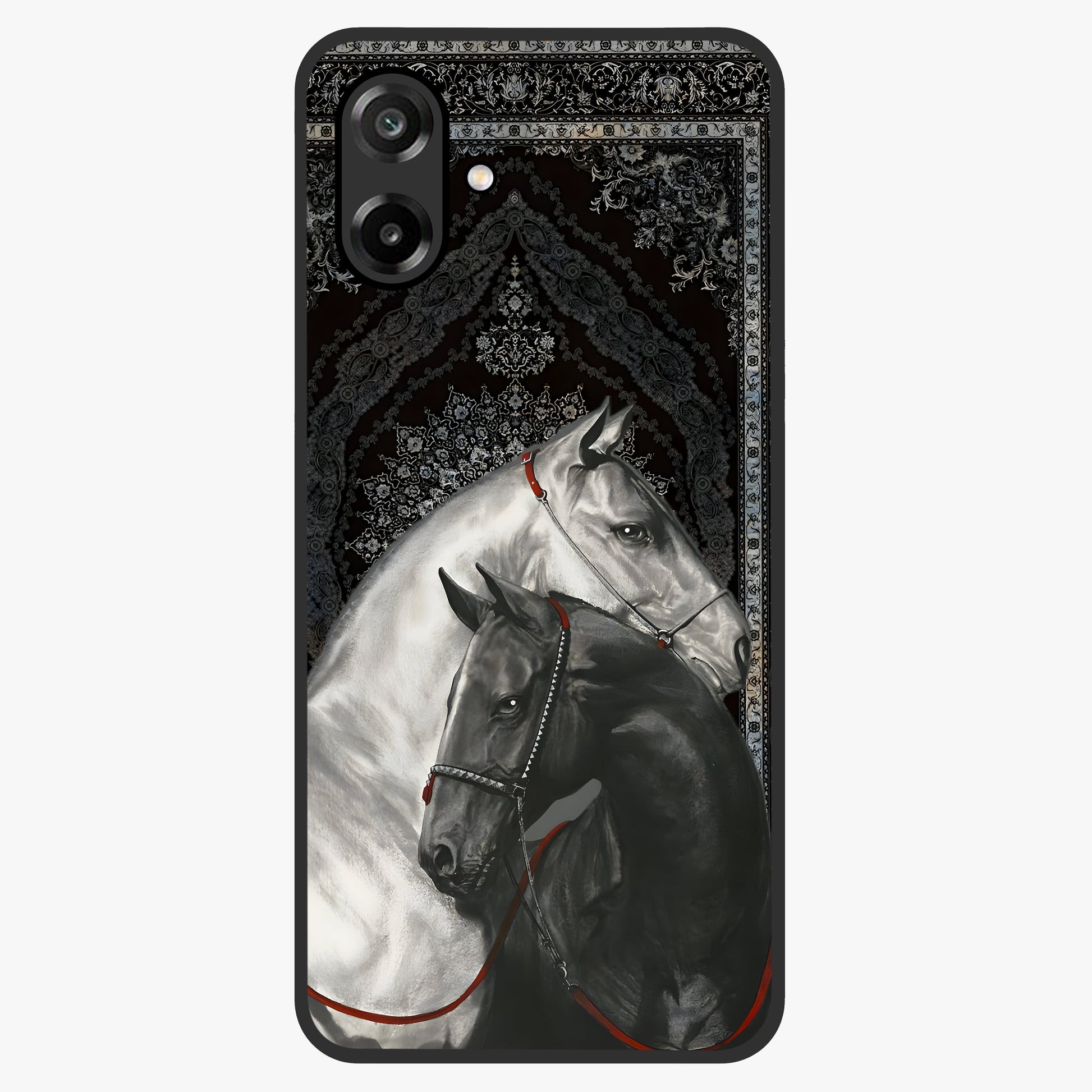 Majestic Ride Legacy Glass Case showing flat back view with powerful automotive inspired artwork and glossy glass finish.