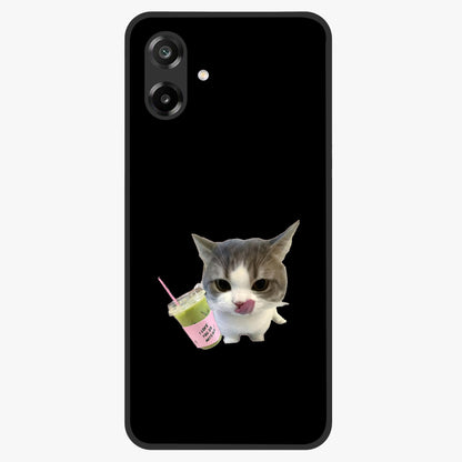 Matcha Cat Style Glass Case showing flat back view with cute matcha themed cat artwork and glossy glass finish.