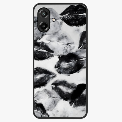 Midnight Kiss Marks Glass Case showing flat back view with lipstick kiss mark artwork and glossy glass finish.