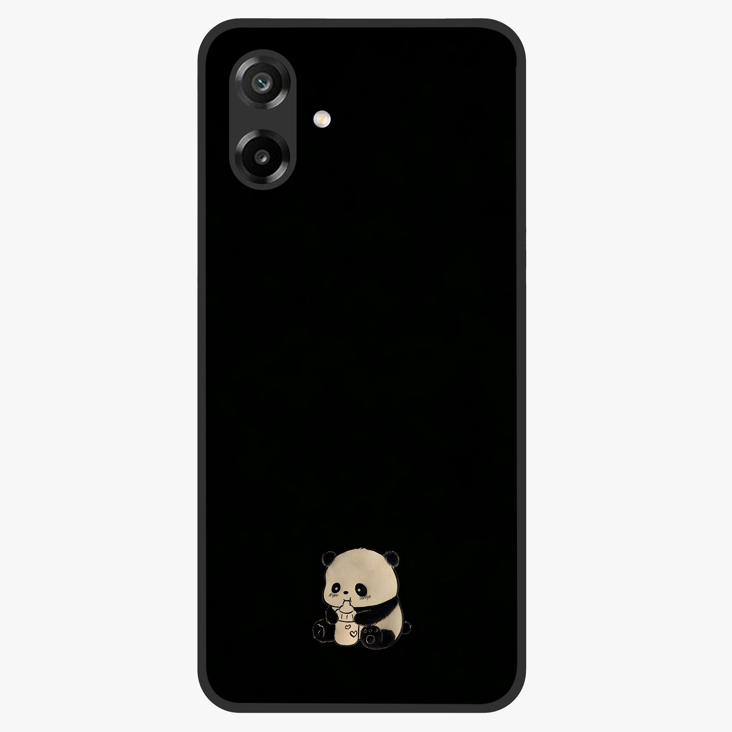 Midnight Panda Love Glass Case showing flat back view with cute panda themed artwork and glossy glass finish.