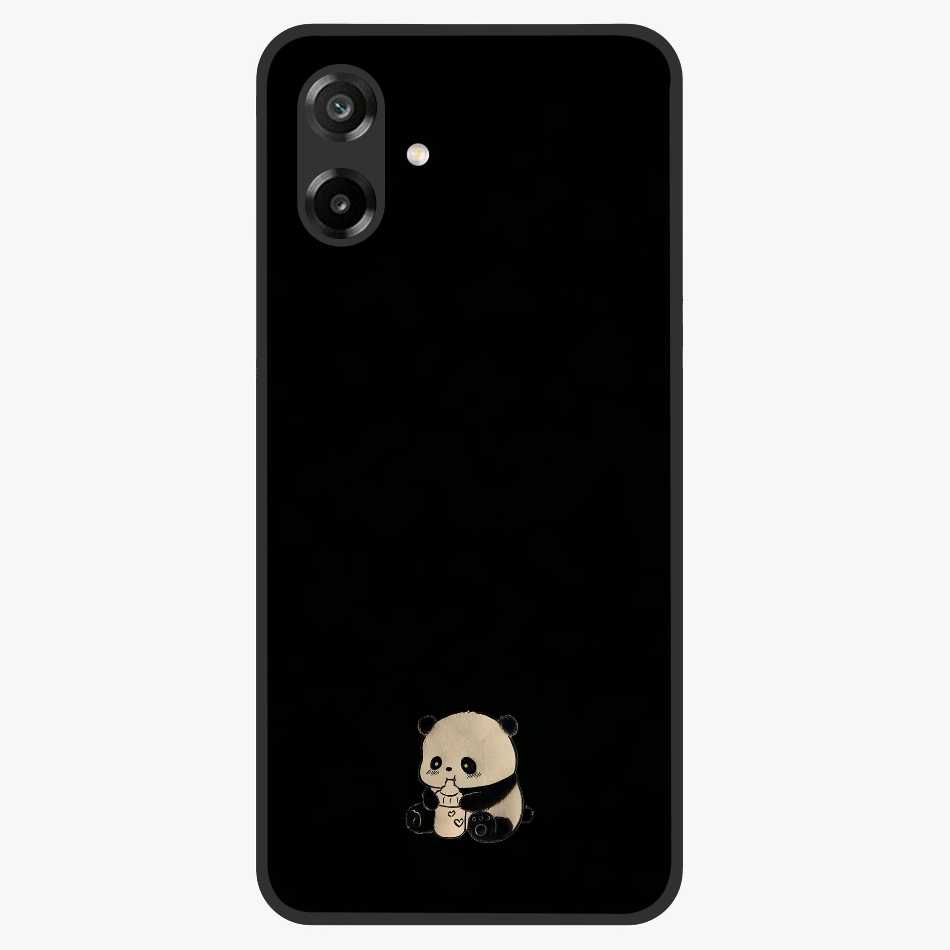Midnight Panda Love Glass Case showing flat back view with cute panda themed artwork and glossy glass finish.