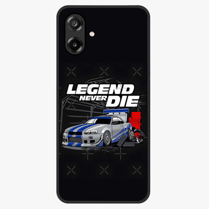 Midnight Racing Legacy Glass Case showing flat back view with sleek racing inspired artwork and glossy glass finish.