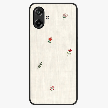Minimal Petal Whispers Glass Case showing flat back view with soft minimal floral artwork and glossy glass finish.