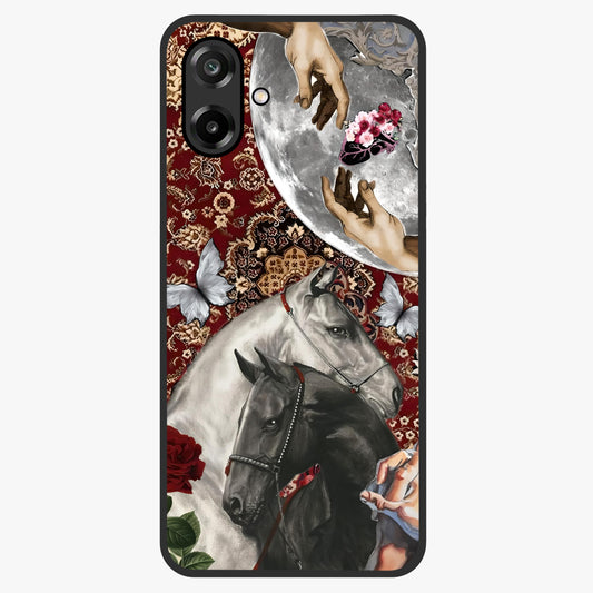 Moonlit Royal Stallion Glass Case showing flat back view with majestic horse under moonlight artwork and glossy glass finish.