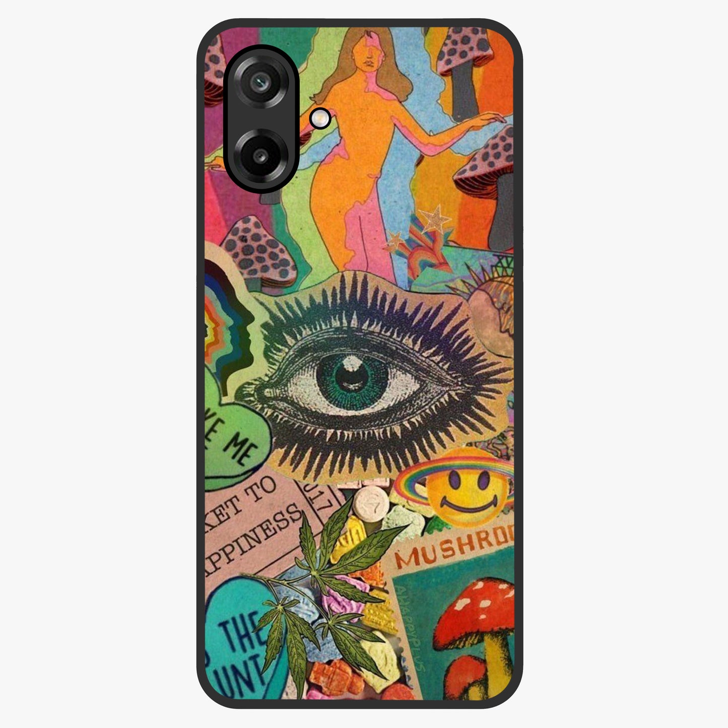 Mystic Eye Wonderland Glass Case showing flat back view with mystical eye themed artwork and glossy glass finish.