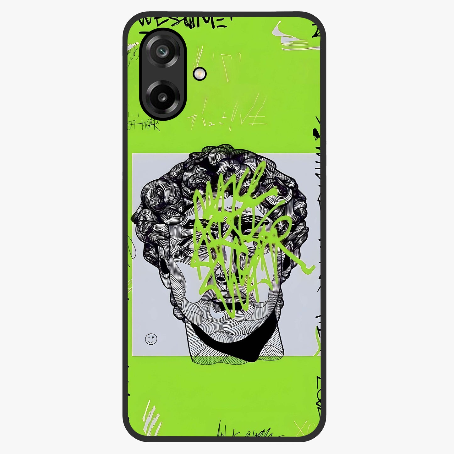 Neo Graffiti Rebellion Glass Case showing flat back view with vibrant graffiti artwork and glossy glass finish.