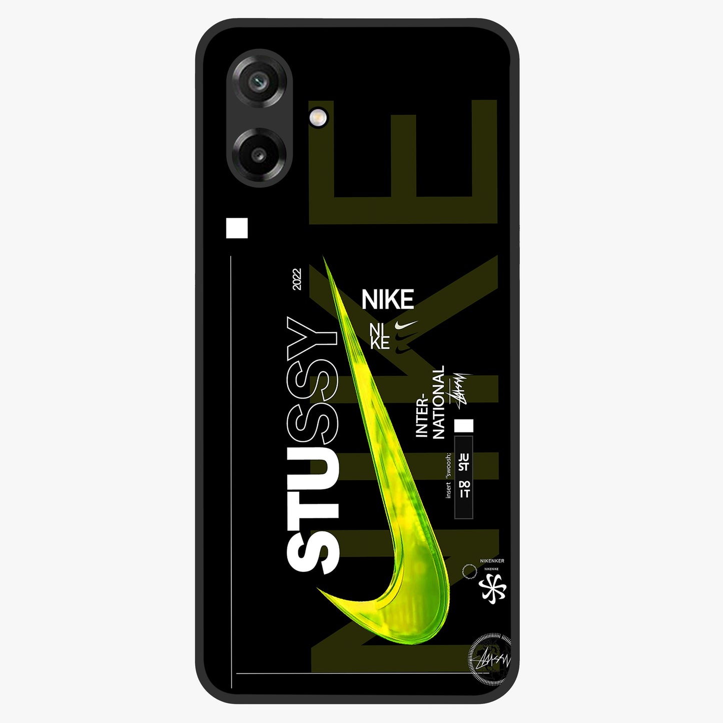 Neon Street Edition Glass Case showing flat back view with neon street style artwork and glossy glass finish.
