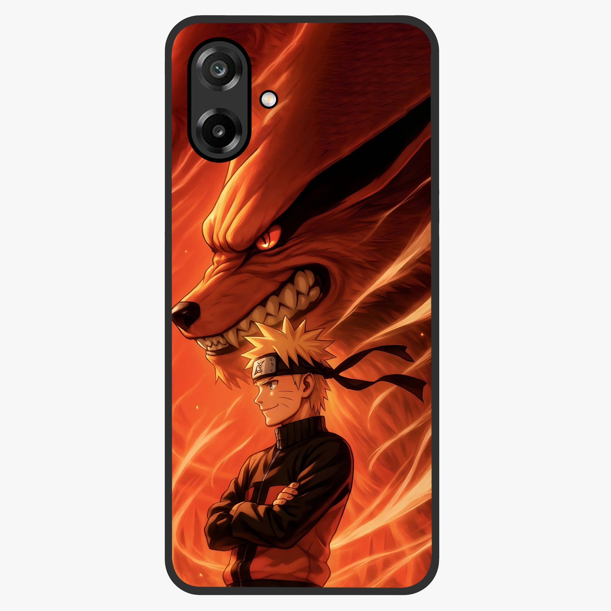 Nine Tails Legacy Glass Case showing flat back view with powerful nine-tailed fox inspired artwork and glossy glass finish.