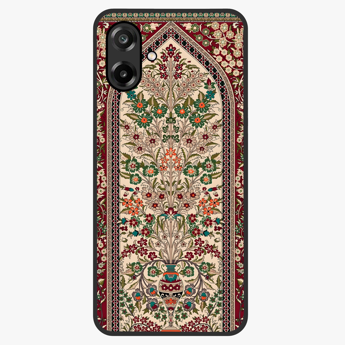 Persian Inspired Glass Case showing flat back view with ornate Persian style pattern artwork and glossy glass finish.