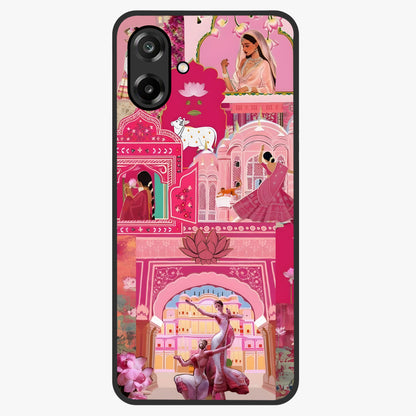 Pink Palace Muse Glass Case showing flat back view with elegant palace inspired artwork and glossy glass finish.
