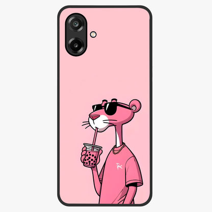 Pink Panther Glass Case showing flat back view with iconic pink panther artwork and glossy glass finish.