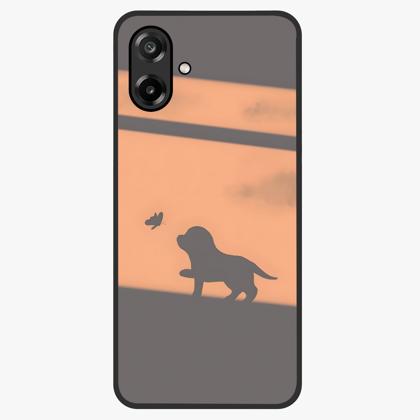 Puppy Shadow Art Glass Case showing flat back view with cute puppy shadow style artwork and glossy glass finish.