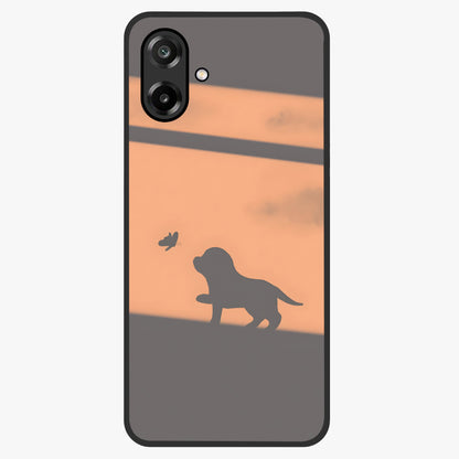 Puppy Shadow Art Glass Case showing flat back view with cute puppy shadow style artwork and glossy glass finish.