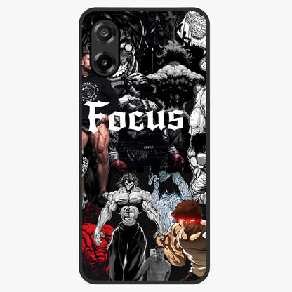 Relentless Power Focus Glass Case showing flat back view with motivational typography artwork and glossy glass finish.