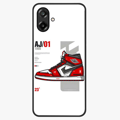 Retro Sneaker Blueprint Glass Case showing flat back view with sneaker blueprint style artwork and glossy glass finish.