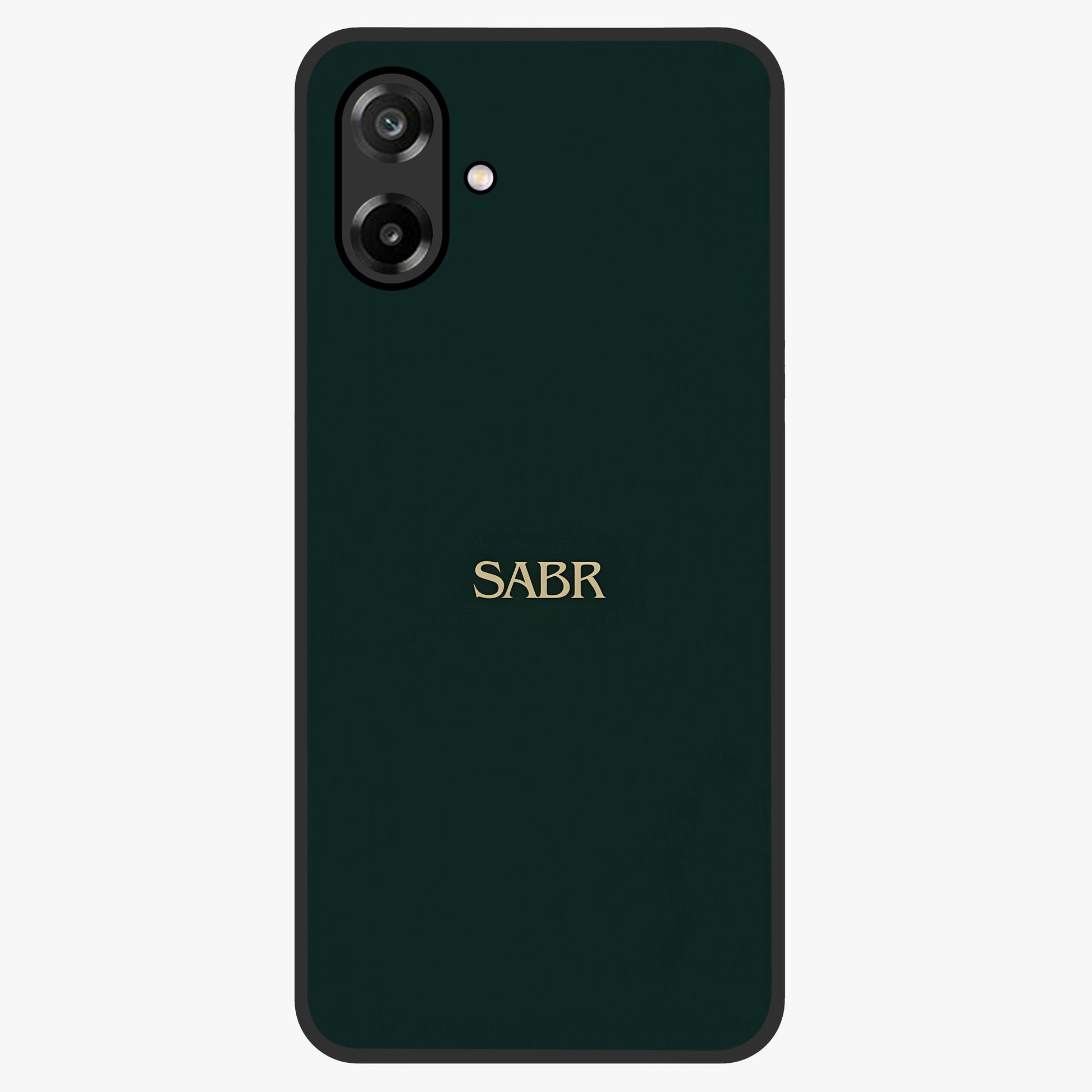 Sabr Minimal Patience Glass Case showing flat back view with minimalist typography artwork and glossy glass finish.