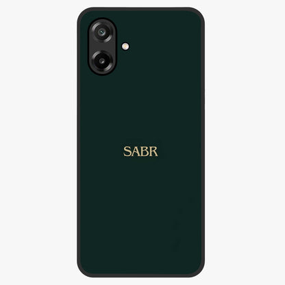 Sabr Minimal Patience Glass Case showing flat back view with minimalist typography artwork and glossy glass finish.