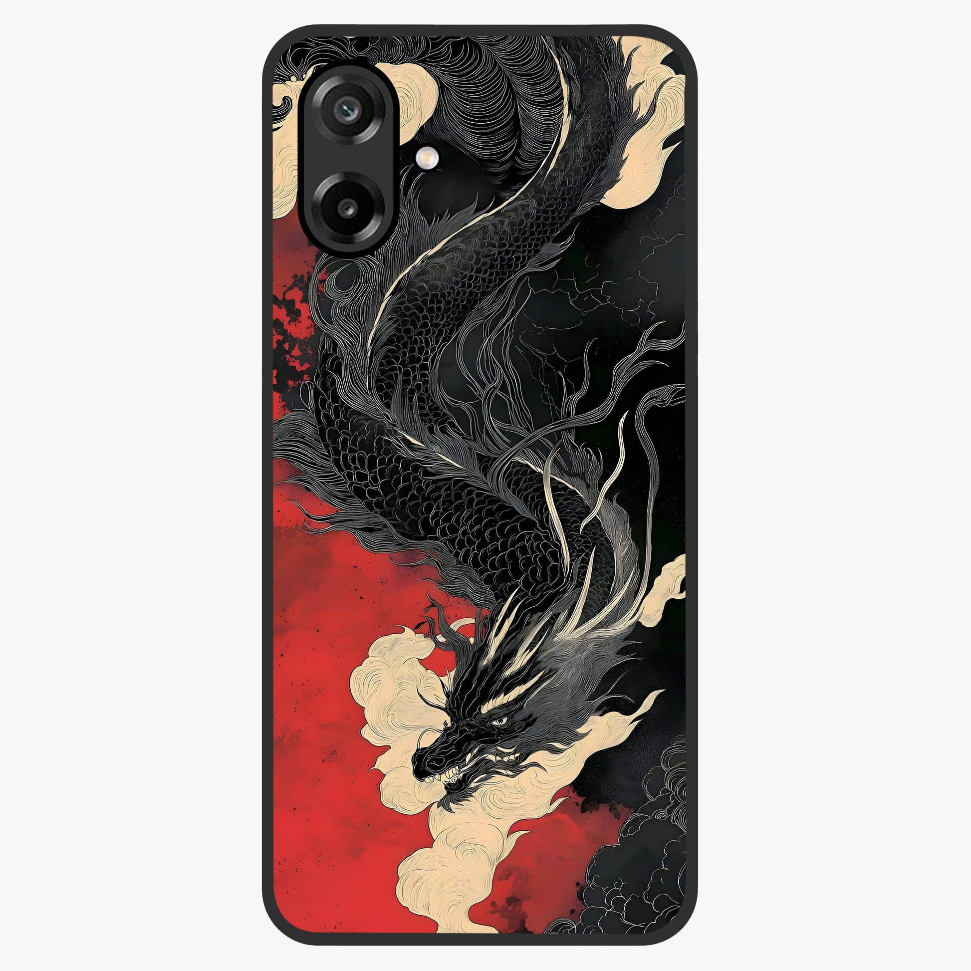 Shadow Dragon Fury Glass Case showing flat back view with fierce dragon artwork and glossy glass finish.