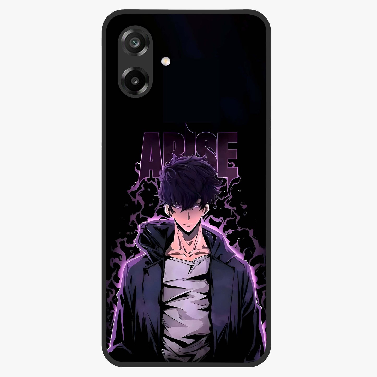 Shadow Monarch Awakening Glass Case showing flat back view with powerful dark monarch themed artwork and glossy glass finish.